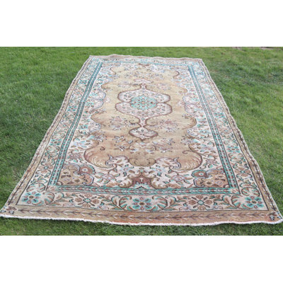 Handmade Vintage Turkish Wool Area Rug - Beige Oushak Design Large Anatolian Carpet for any Room