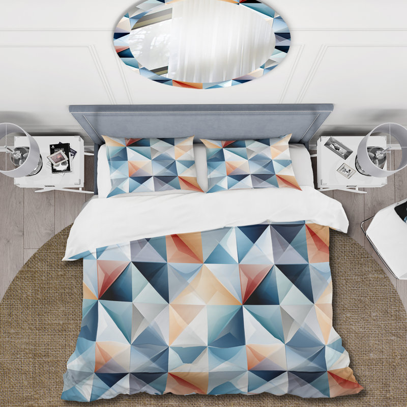 Natural Tones Grey And Beige Mosaic Geometric Shapes Duvet Cover, Queen Duvet Cover + 2 Standard Shams, Geometric Shapes 25