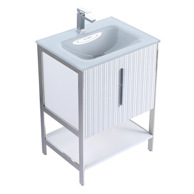  Meuble-lavabo moderne avec plateau en verre blanc Serenity