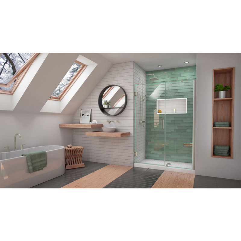 DreamLine Unidoor-LS 52-53 inch W x 72 inch H Frameless Hinged Shower Door in Brushed Nickel, Brushed Nickel, 53"