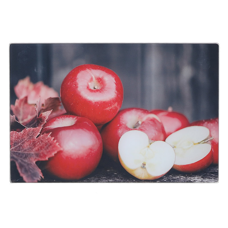 Planche à découper en verre avec pommes fraîches, L 12 po x L 8 po