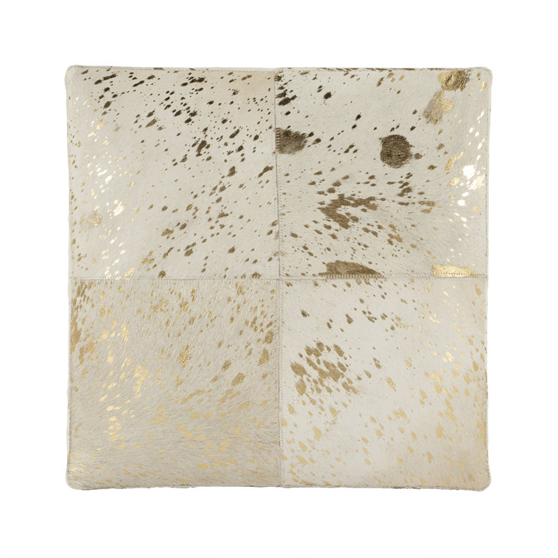 Ilianah 18.25'' Wide Genuine Leather Square Footstool Ottoman, Ivory/Beige Genuine Leather