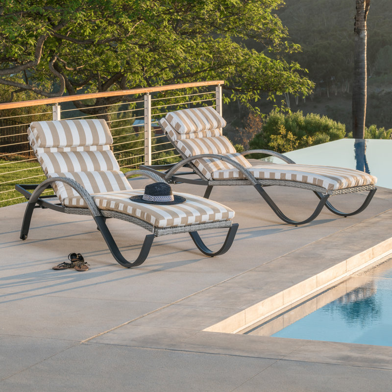Fionnula Outdoor Rust-Resistant Metal Chaise Lounge Set , Cushion Included, Canvas Heather Beige Sunbrella® Canvas