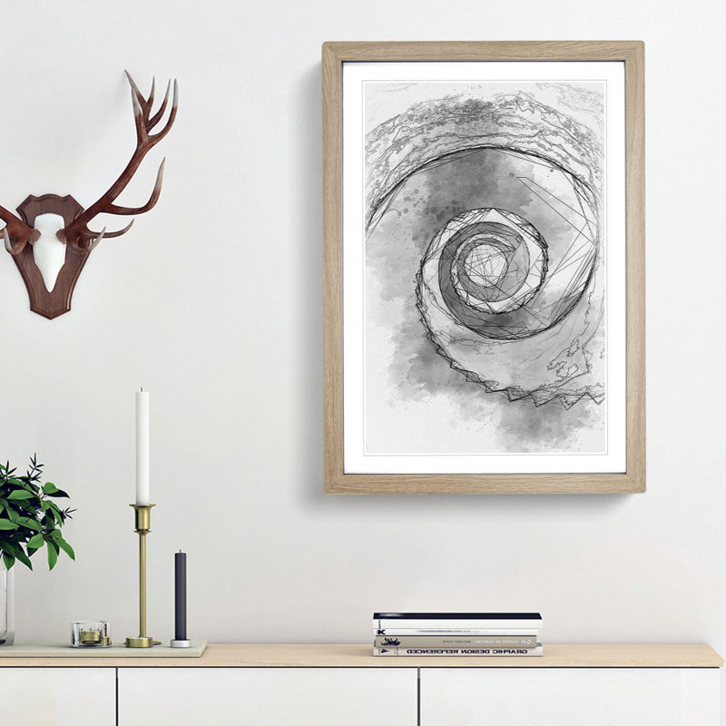 Spiral Staircase Abstract Art - Picture Frame Graphic Art Print on MDF, 36cm H x 27cm W x 2cm D, Oak Framed