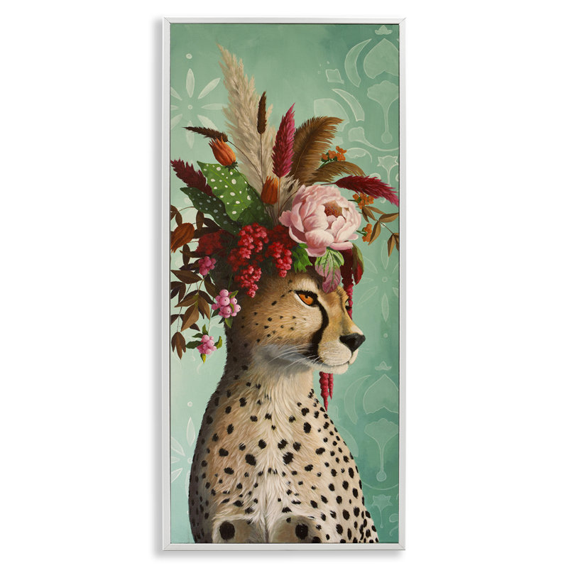 Élégant léopard avec arrangement floral, estampe numérique, design par Heather Gauthier, H 24 po x l 10 po