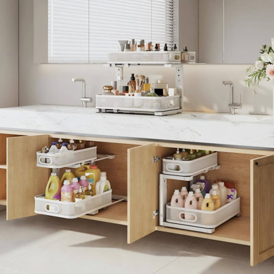 2-Pack Under Sink Storage Organizer With 2-Tier Slide Out Drawer, Sophisticated Mesh Pull Out Shelf For Kitchen & Bathroom