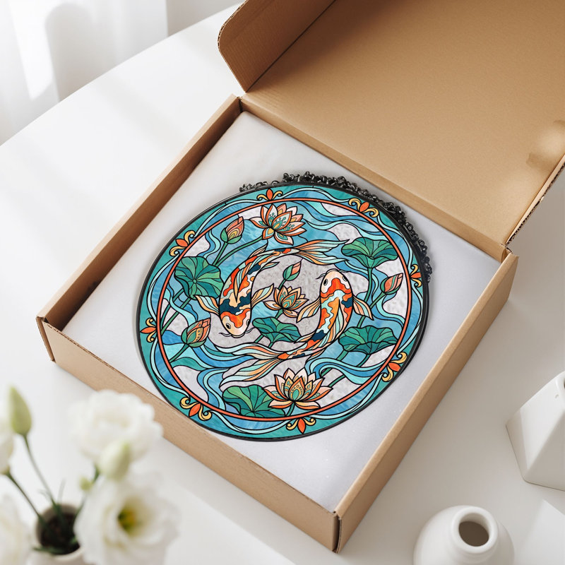 Panneau de vitrail Koi Fish, H 12 po, H 12 po