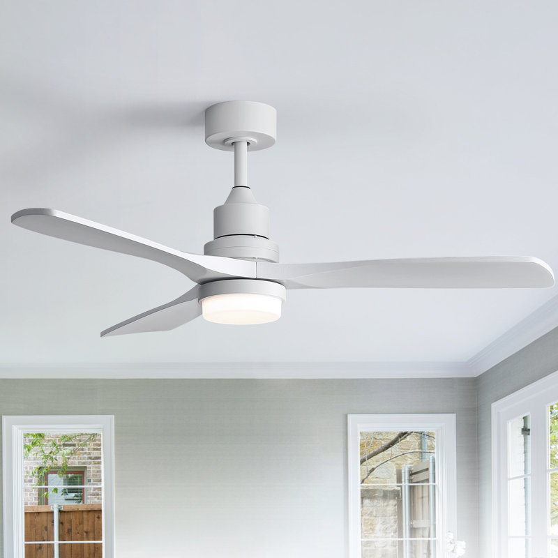 Ventilateur de plafond moderne Nicola 52 po à 3 pales avec télécommande et ensemble d'éclairage, Blanc / bois blanc