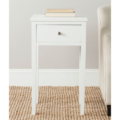 Abel Fazin French Farmhouse Pine Nightstand - End Table with Silver Pull Storage Drawer by Bayou Breeze