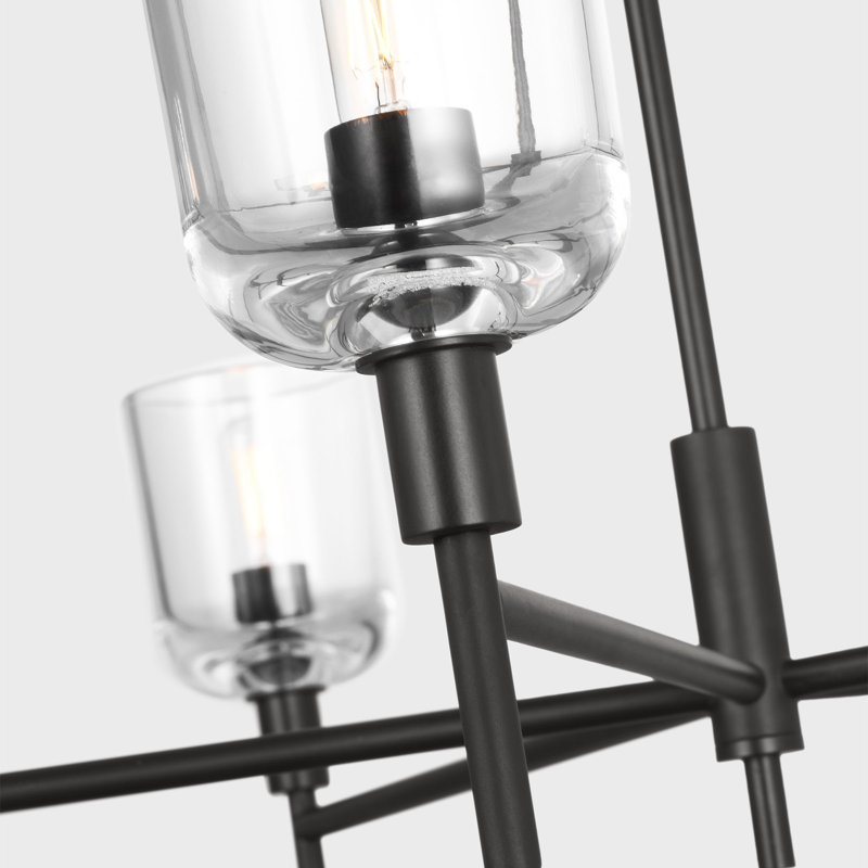 Thom Filicia Hartley Dining Room Chandelier With Clear Shade, Aged Iron, 23.5" H x 36" W x 36" D, 5 Lights