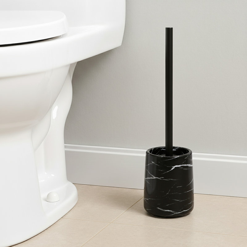 Ensemble de brosse et support de toilette en marbre, Noir