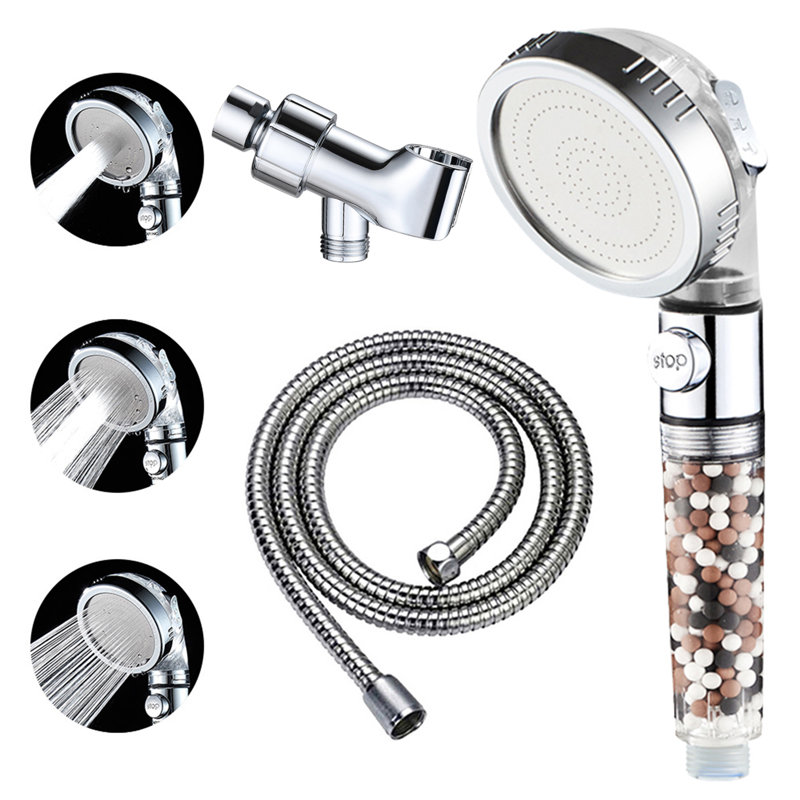 Blue Filtered Handheld Shower Head With Pause Switch And 5Ft Hose, Chrome/Blue