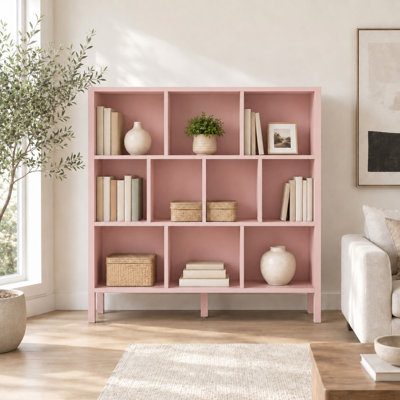 Bibliothèque moderne à 3 niveaux avec 10 cubes - rose