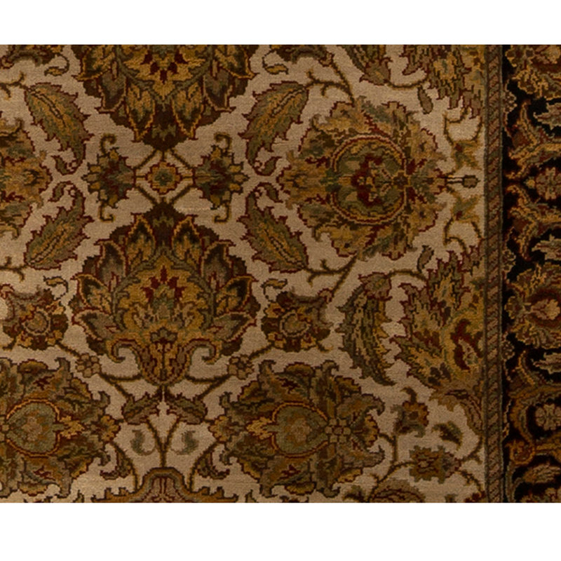 Tapis ivoire / noir / brun / vert de haute qualité noué à la main