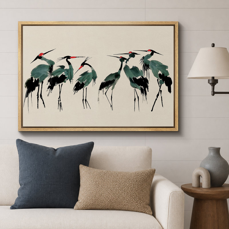 «Crane Heron Bird», impression sur toile très grande, H 24 po x l 36 po, Impression encadrée flottante sans passe-partout