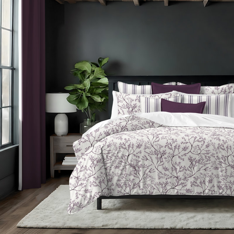 Tinsley Plum Cotton Duvet Cover Set, King Duvet Cover + 7 Additional Pieces