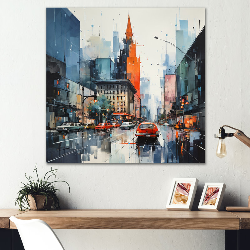 Ameela bleu gris Mid Century Mid-Century Metropolis I - Art abstrait Mid-Century, H 36 po x l 36 po x P 1,5 po, Toile tendue