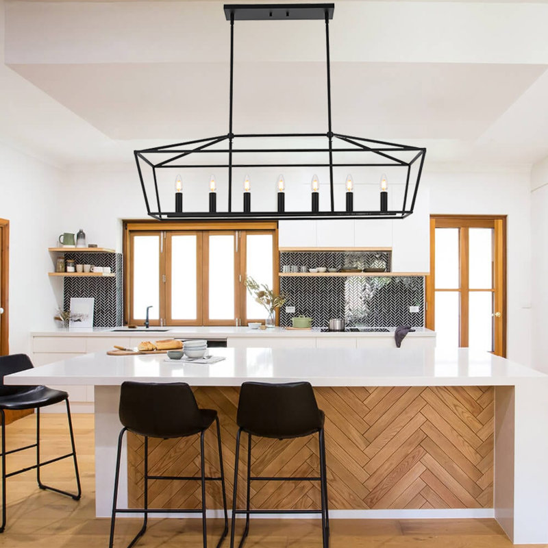 Chantrea 7 - Light Dimmable Kitchen Island Square / Rectangle Chandelier, Black