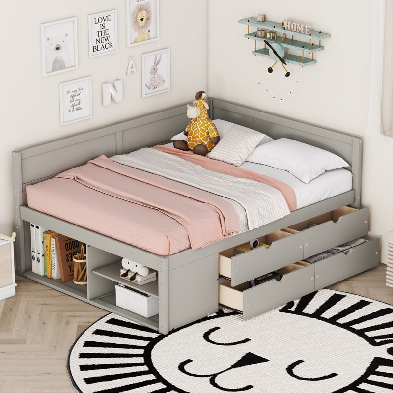 Daybed With Drawers And Shelves, Grey, Full