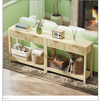 Console de table d'entrée étroite 35 pouces avec tiroirs cannelés et tablettes ouvertes pour l'organisation du couloir