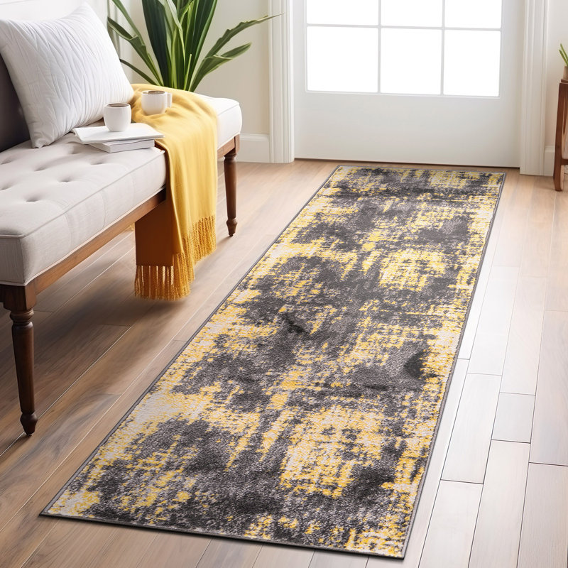 Malica Abstract Yellow/Ivory/Gray Area Rug, Runner 2' x 7'