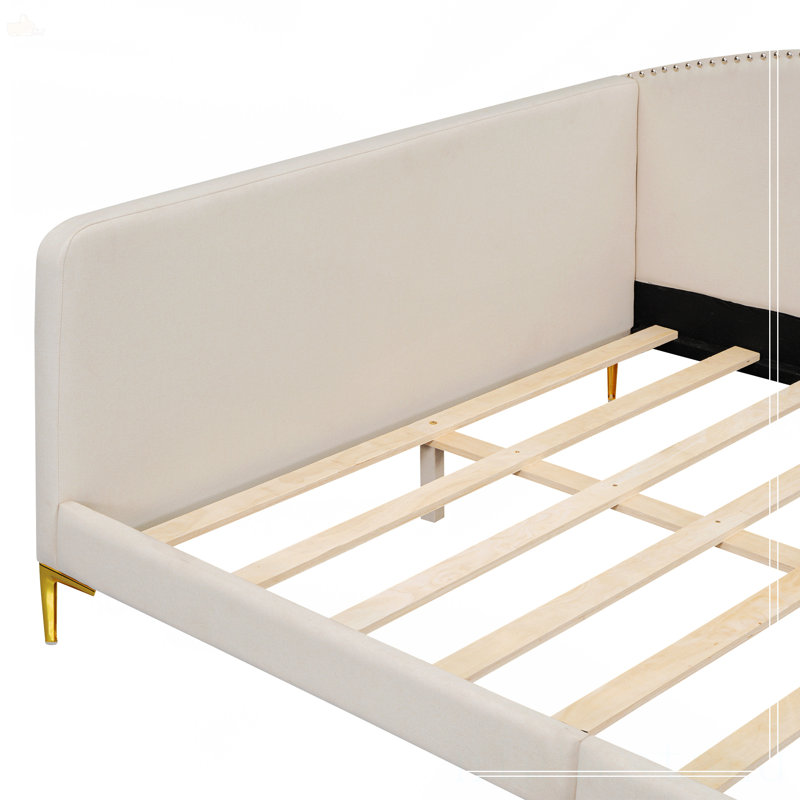 Full Size Upholstered Daybed With Headboard And Armrest, Beige, Full / Double