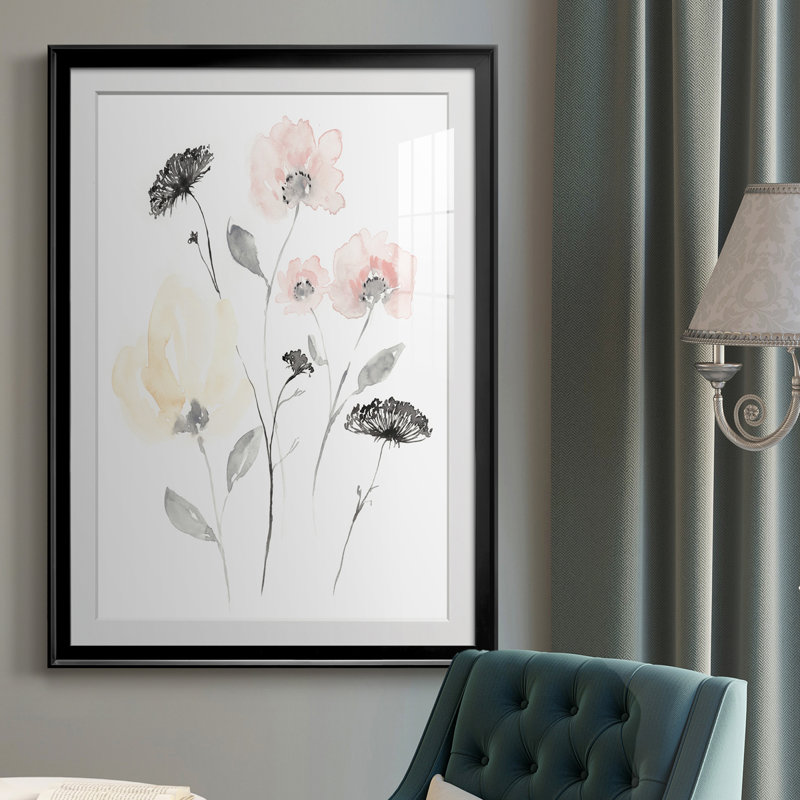 Blush & Black Wildflowers II - reproduction de cadre photo, H 24,5 po x l 18,5 po x P 1 po, Noir