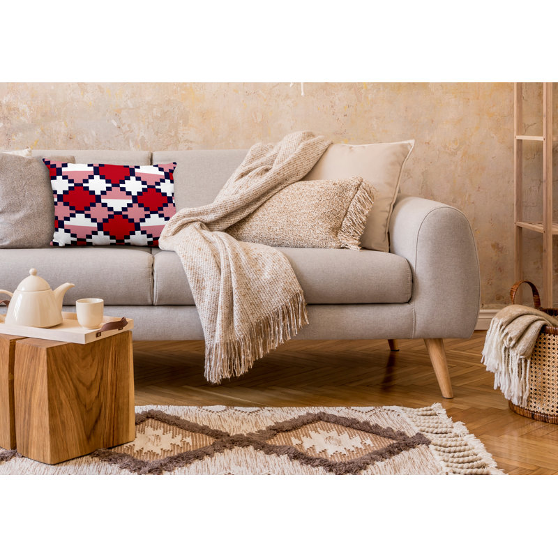 Housse et insert de coussin rectangulaire en polyester pour l'intérieur et l'extérieur, Rouge / bleu marine