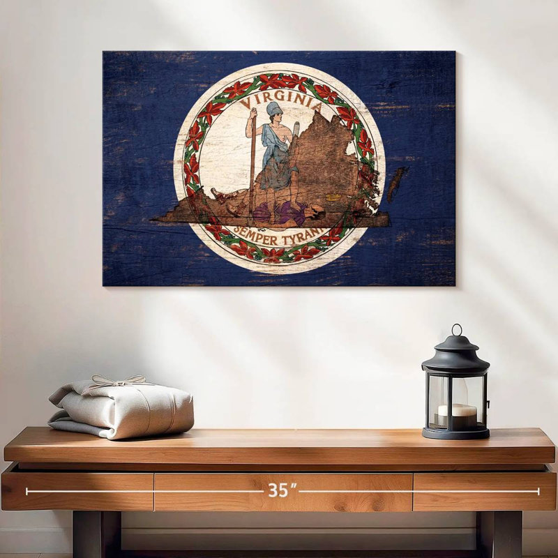 Borges State Map Over Virginia Flag, 16" H x 24" W