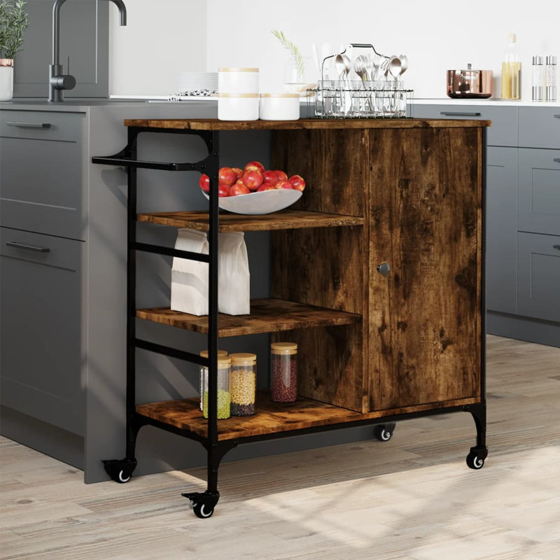 Stirum Metal Bar Cart, Smoked Oak