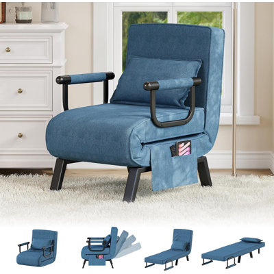 21.6" Convertible Chair Bed Sleeper With 5-Position Adjustable Backrest & Pillow
