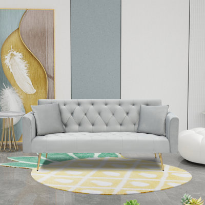 Canapé 71 pouces à trois places en velours avec deux coussins décoratifs pour le salon, la chambre à coucher