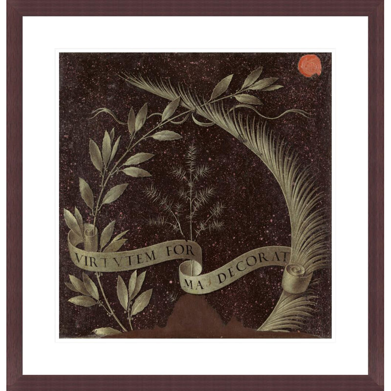 Wreath of Laurel Palm and Juniper with a Scroll inscribed Virtutem Forum Decorat [reverse] by Leonardo da Vinci -Framed Giclee Print