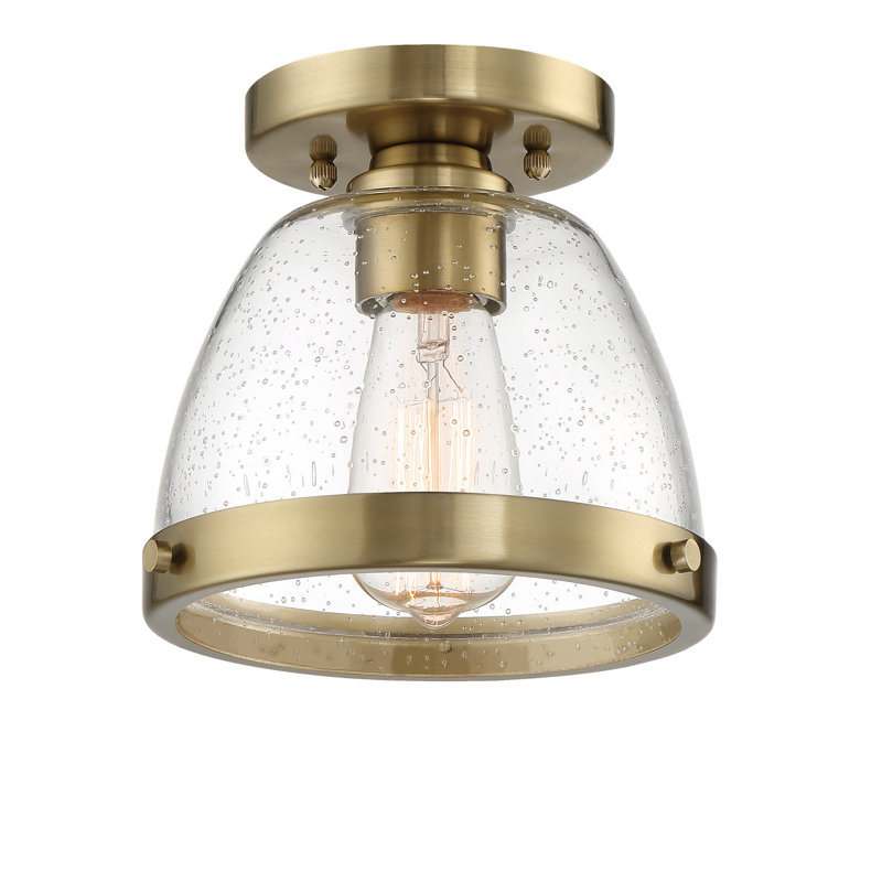Lodie Glass Semi Flush Mount, 7" H x 7.5" W x 7.5" D, Brass