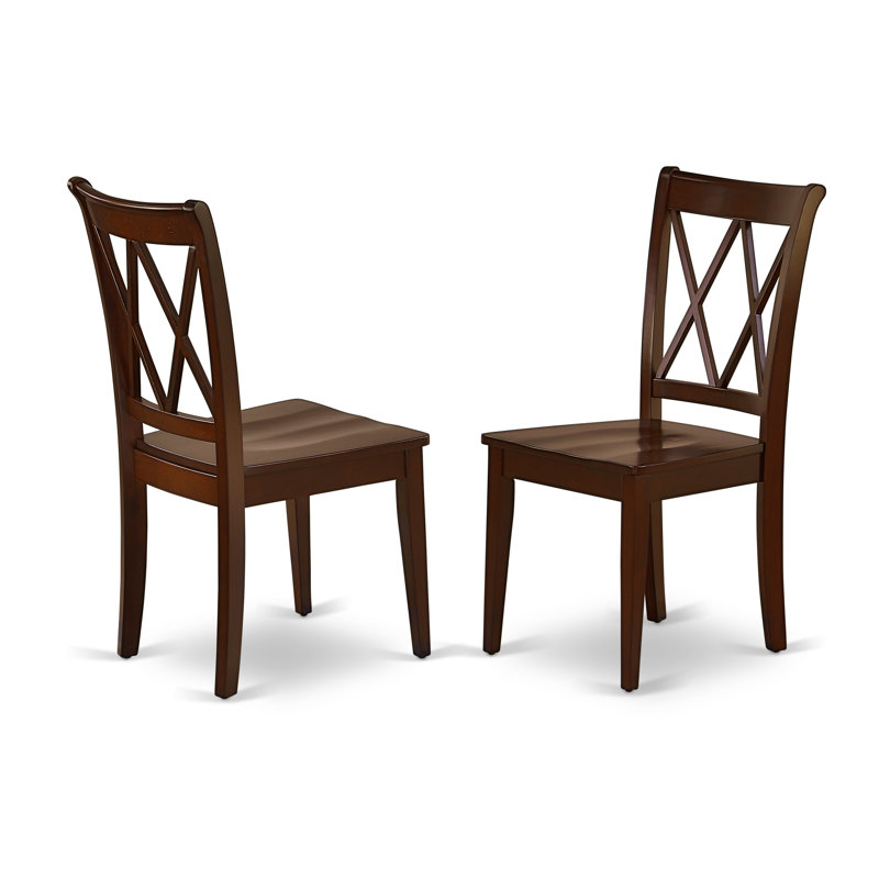 Chaises de salle à manger Clarksville - Ensemble de 2 chaises en bois massif à dossier croisé, acajou, Acajou, Non
