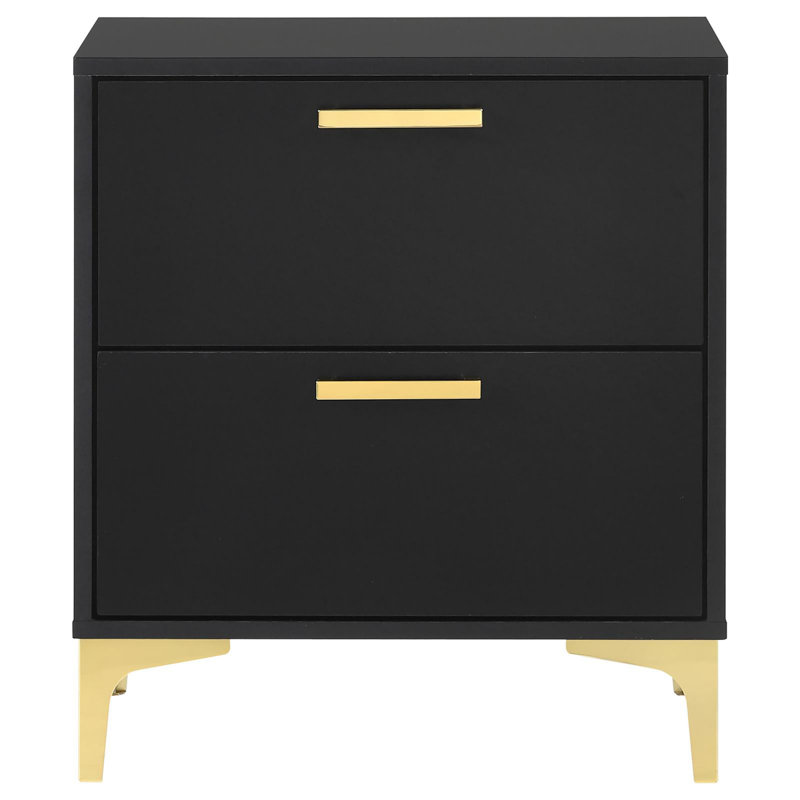 Black And Gold 2-Drawer Rectangular Nightstand, Black