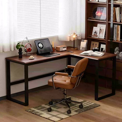 Practical L-shaped Durable Rubberwood Steel Desk