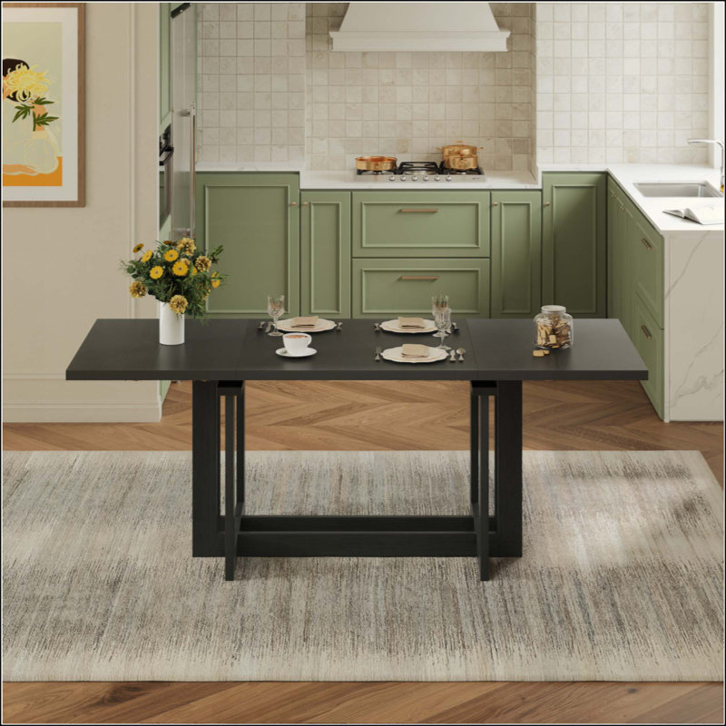 Table de salle à manger extensible rustique, table de cuisine à tréteaux avec deux rallonges amovibles de 12 po, Gris