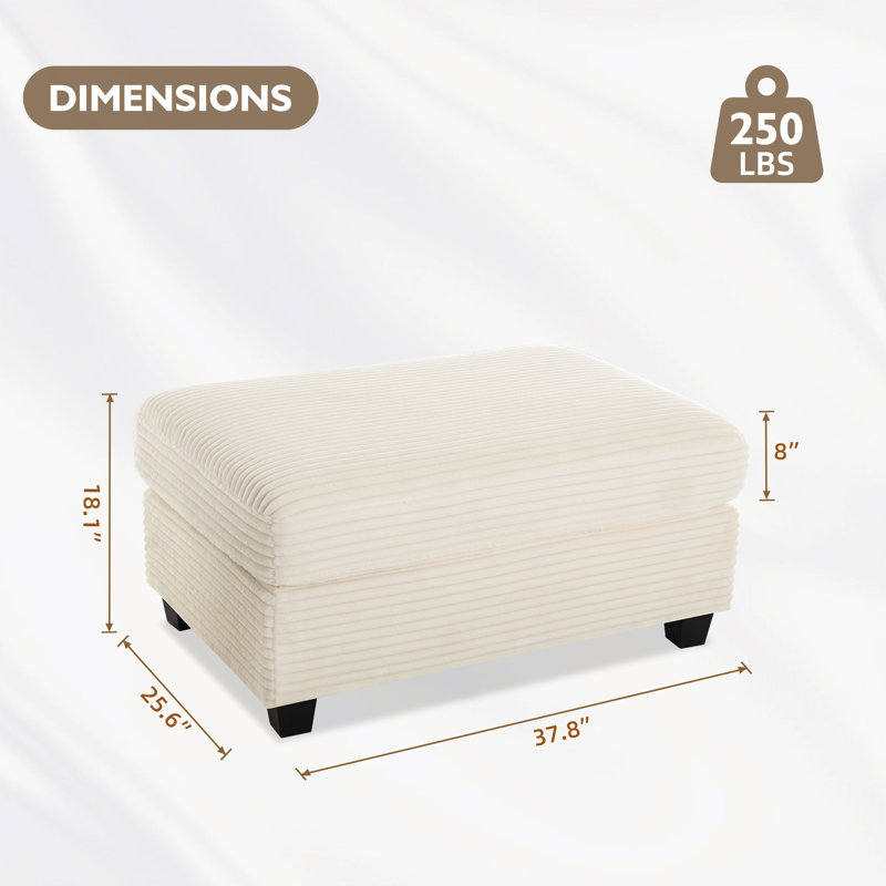 Charles Upholstered Rectangle Ottoman, Beige