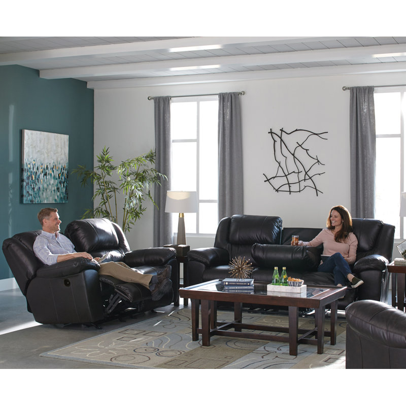 Ensemble de salon inclinable en cuir véritable 2 pièces Teone