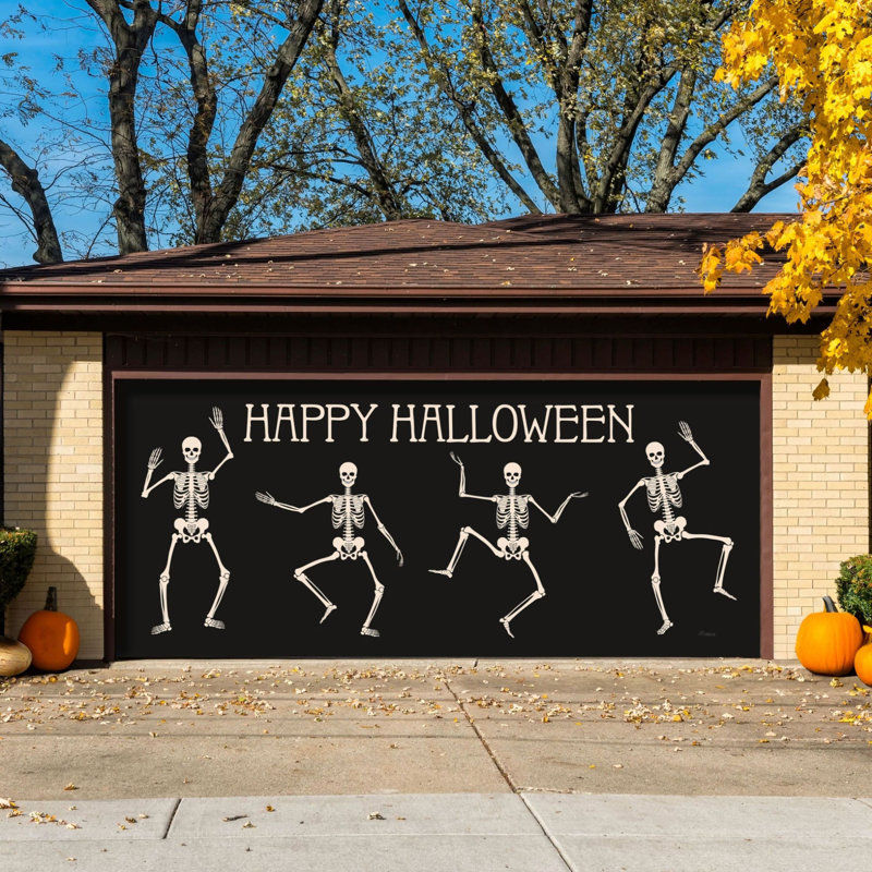  Bannière de porte de garage double 7 pi x 16 pi Halloween - Décorations d'extérieur