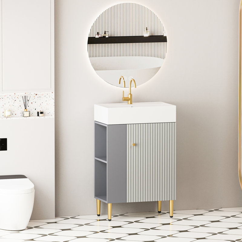 Meuble-lavabo gris avec lavabo en céramique et rangement pratique 21,6 po 24Vb06-21Mgl