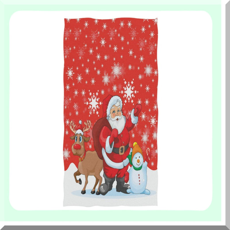 Winter Whimsy Guest Towels - Soft, Eco-Friendly, Multipurpose Hand Towels for Bathroom, Hotel, Gym, and Spa - 16 x 30 Red with Funny Reindeer and Snowman Print
