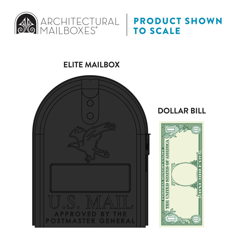 Elite Steel Post Mounted Mailbox, Black