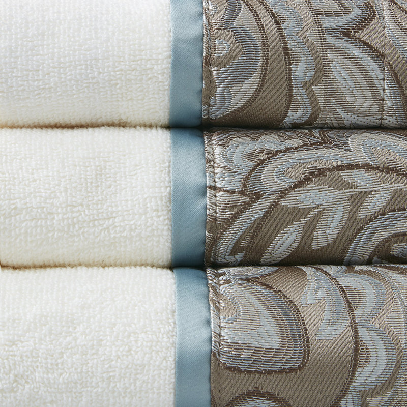 6 Piece Jacquard Towel Set, White/Brown