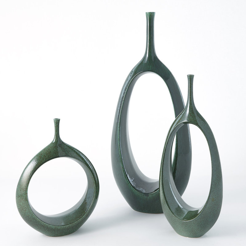 Open Ring Handmade Ceramic Jar, Emerald, 30" H x 12" W x 6" D