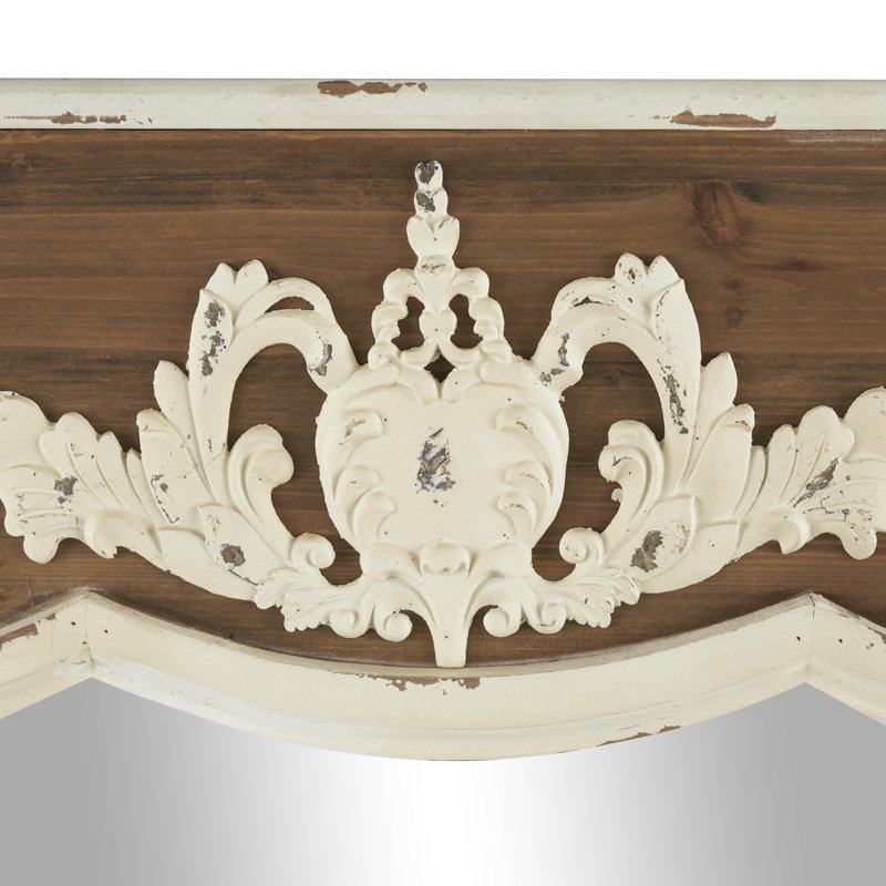 Scalloped 33" x 43" Brown and Cream Rustic Wooden Wall Mirror