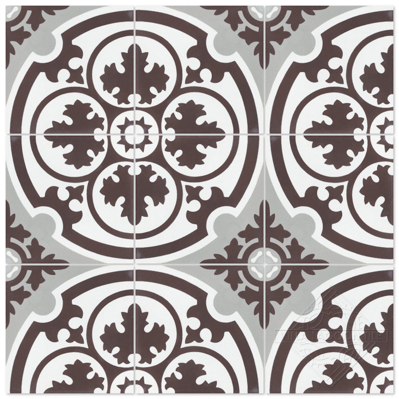Danielle Espresso 8" x 8" Cement Patterned Wall & Floor Tile