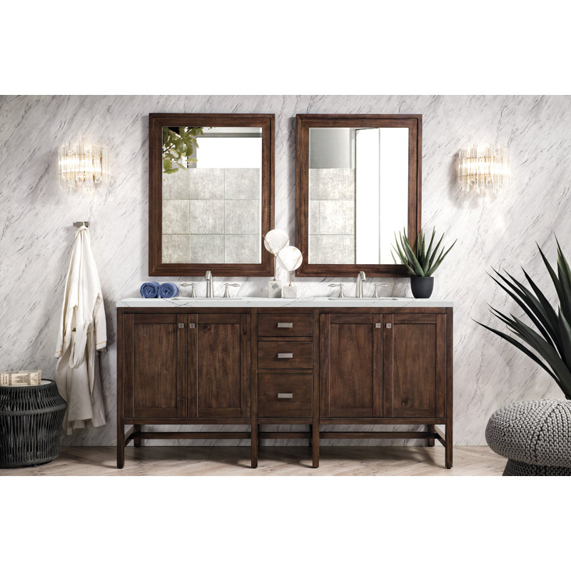 Addison 72'' W Double Vanity, 8" Widespread, Ethereal Noctis, Mid Century Acacia