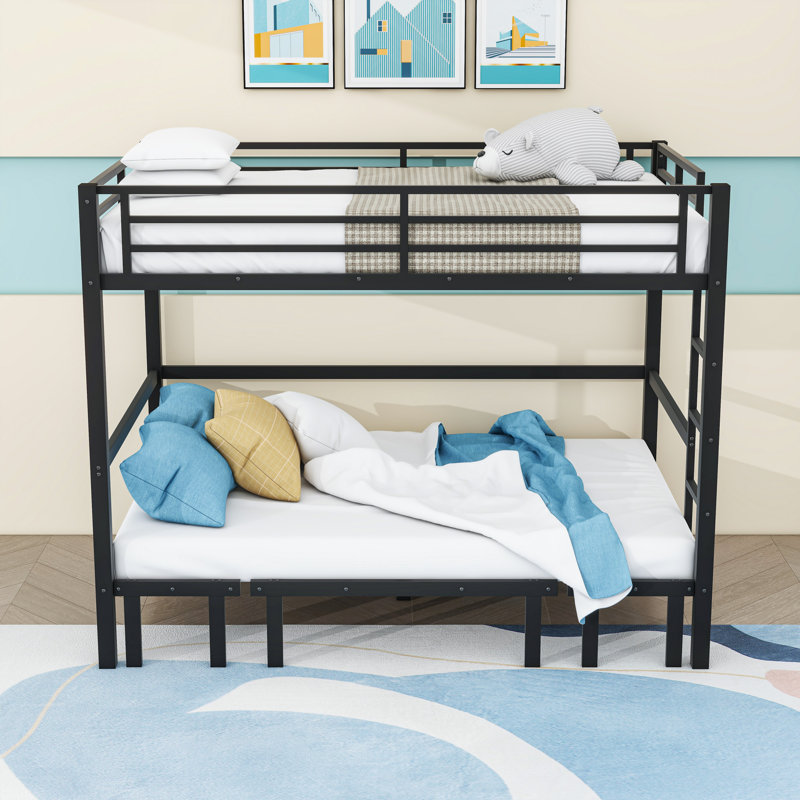 Metal Bunk Bed With Ladder And Slats, Queen Over Queen